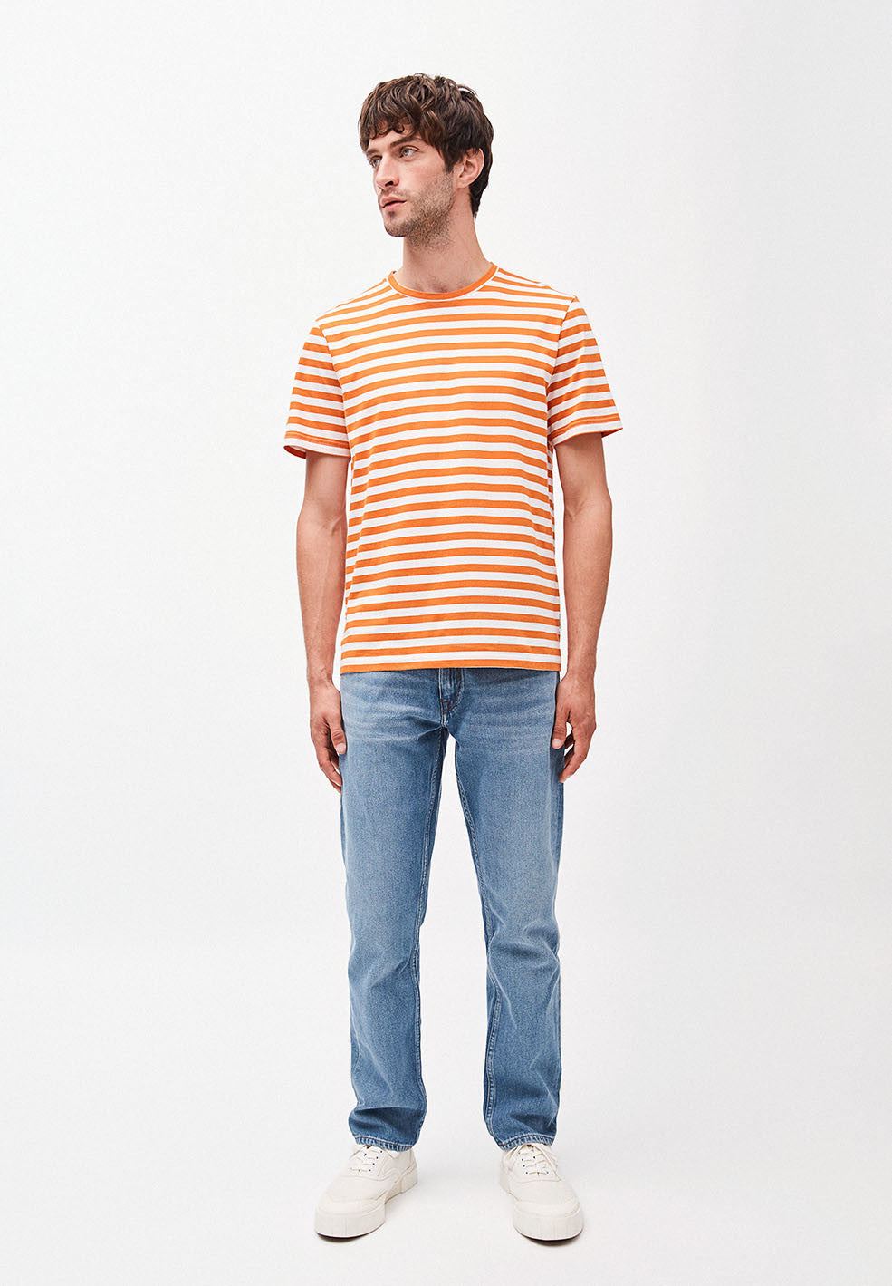 T-shirt rayé orange et blanc en coton bio - Jaames Breton