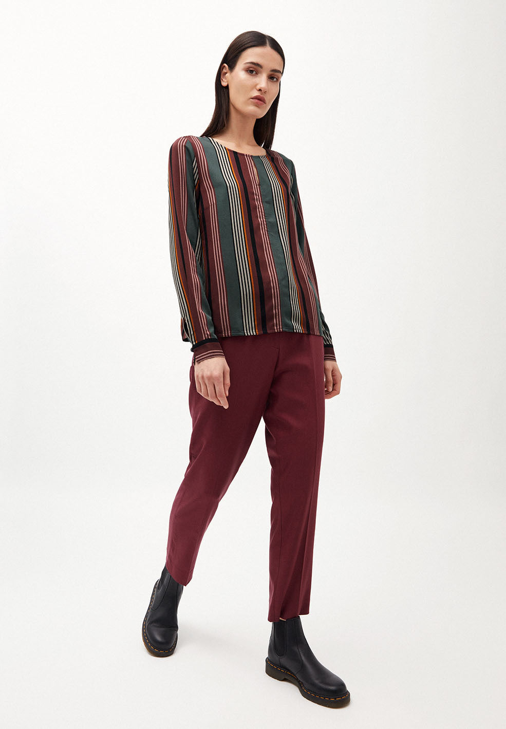 Pantalon à pinces bordeaux en coton bio - herttaa