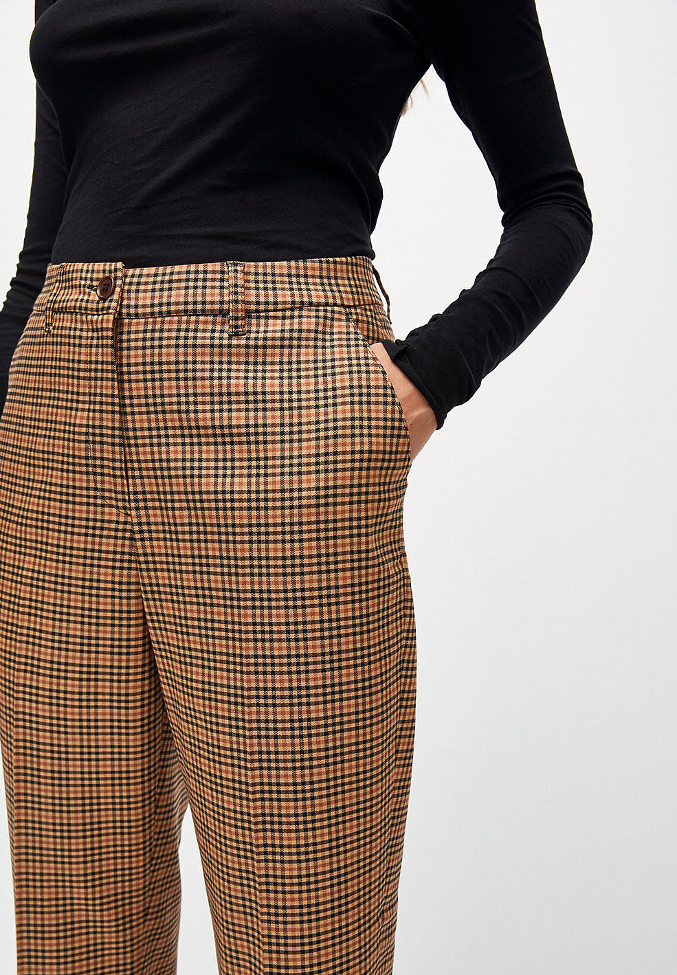Pantalon à pinces carreaux marron en tencel - herttaa check