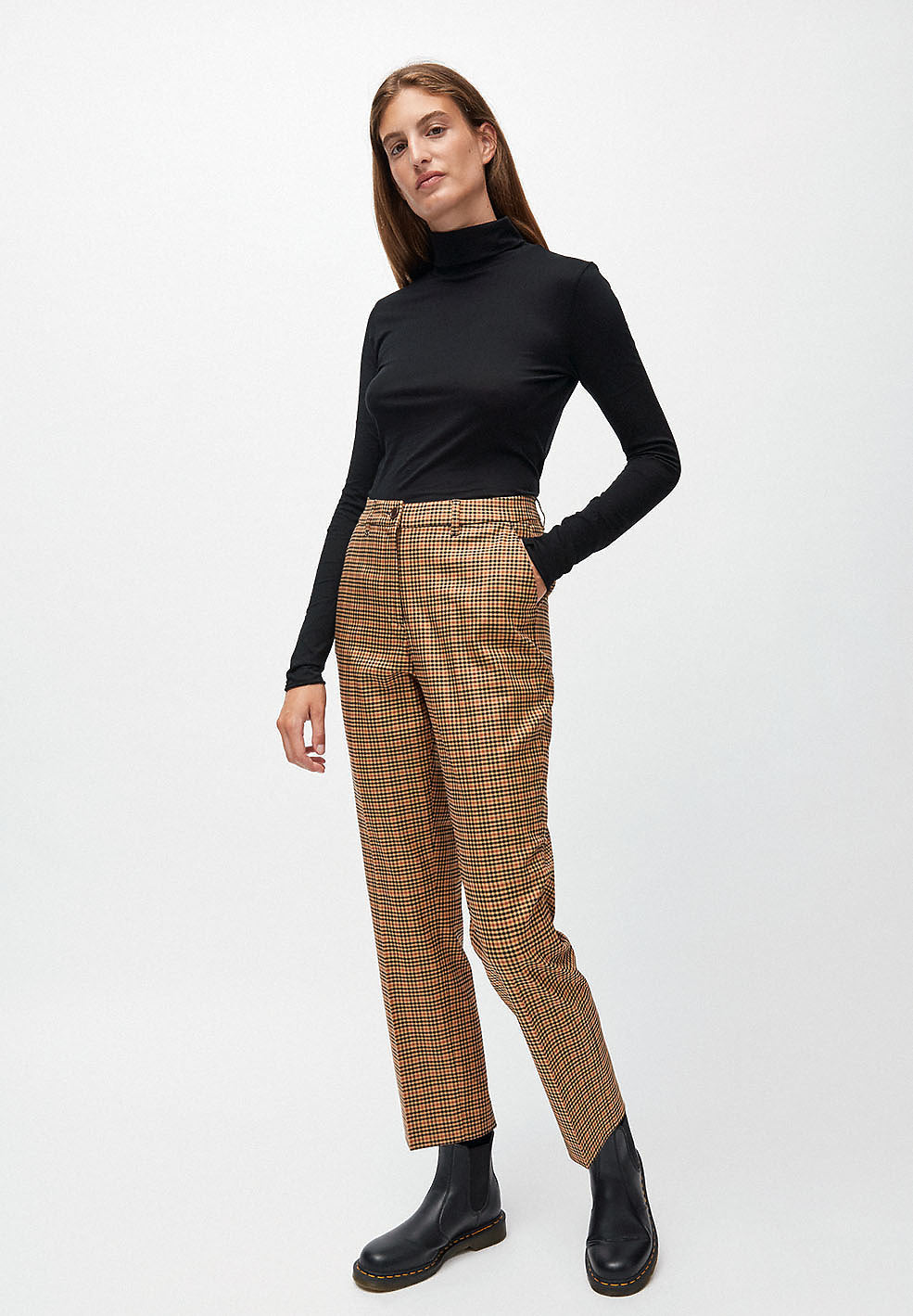 Pantalon à pinces carreaux marron en tencel - herttaa check