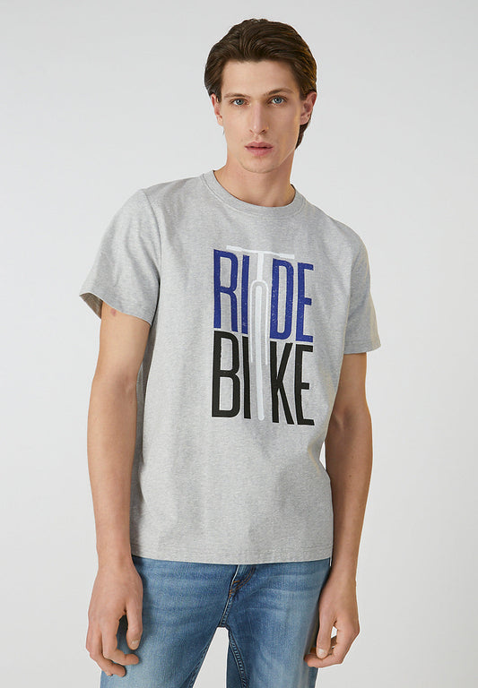 T-shirt imprimé gris en coton bio - Aado Ride Bike