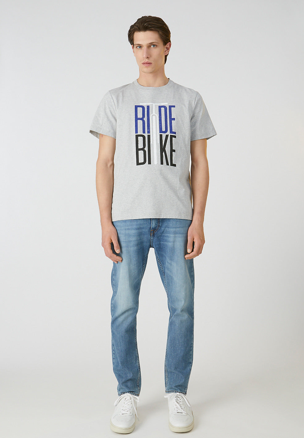T-shirt imprimé gris en coton bio - Aado Ride Bike