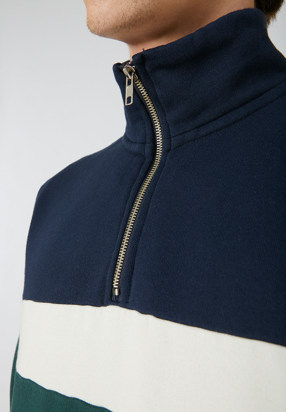 Sweat col zippé tricolore en coton biologique - Raalph