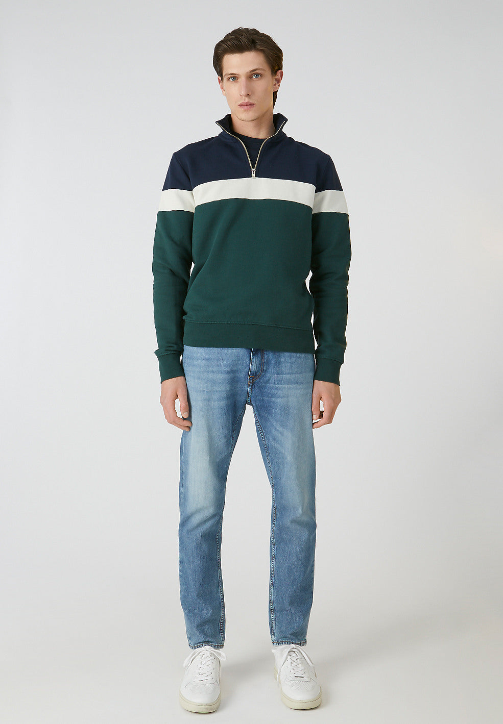 Sweat col zippé tricolore en coton biologique - Raalph