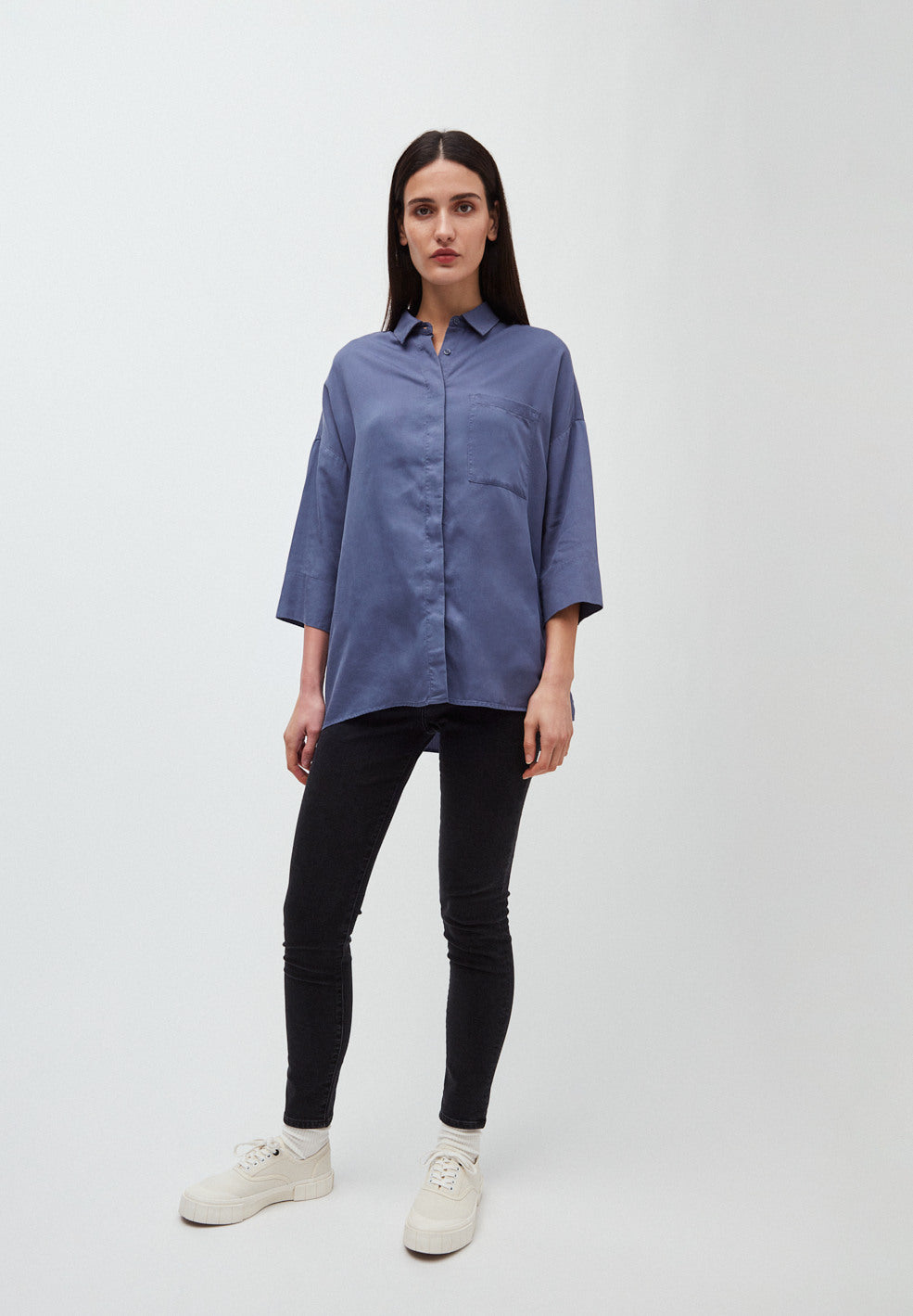 Chemise à manches courtes bleue en tencel - Cassandraa