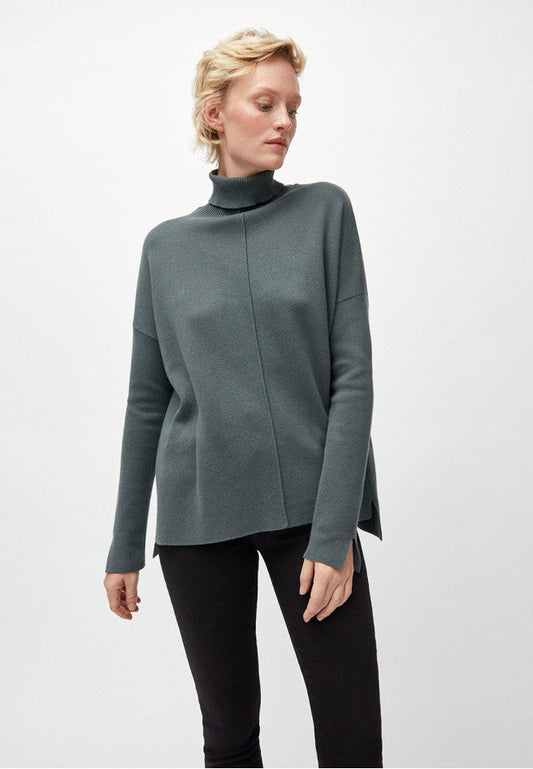 Pull ample col roulé vert en coton bio - ayakaa