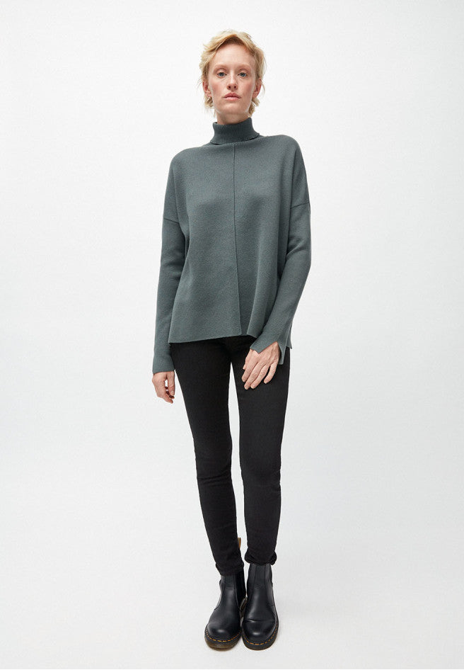 Pull ample col roulé vert en coton bio - ayakaa