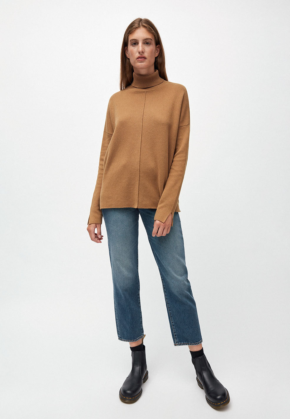 Pull col roulé marron en coton bio - ayakaa