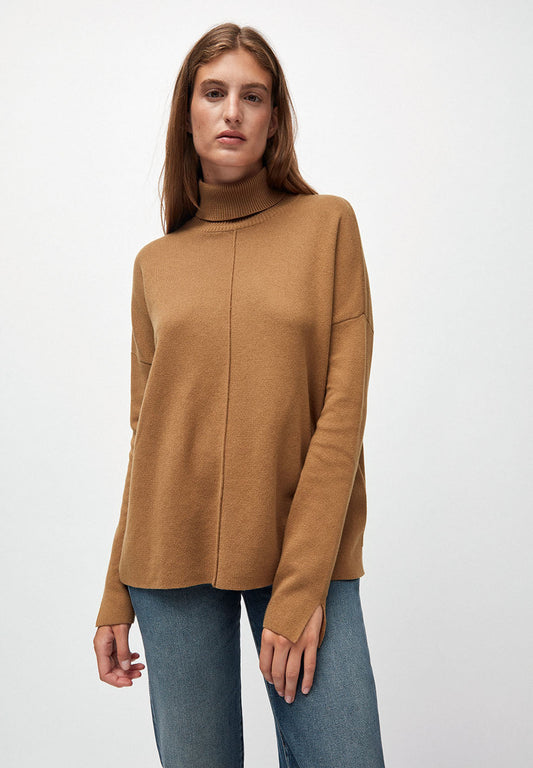 Pull col roulé marron en coton bio - ayakaa