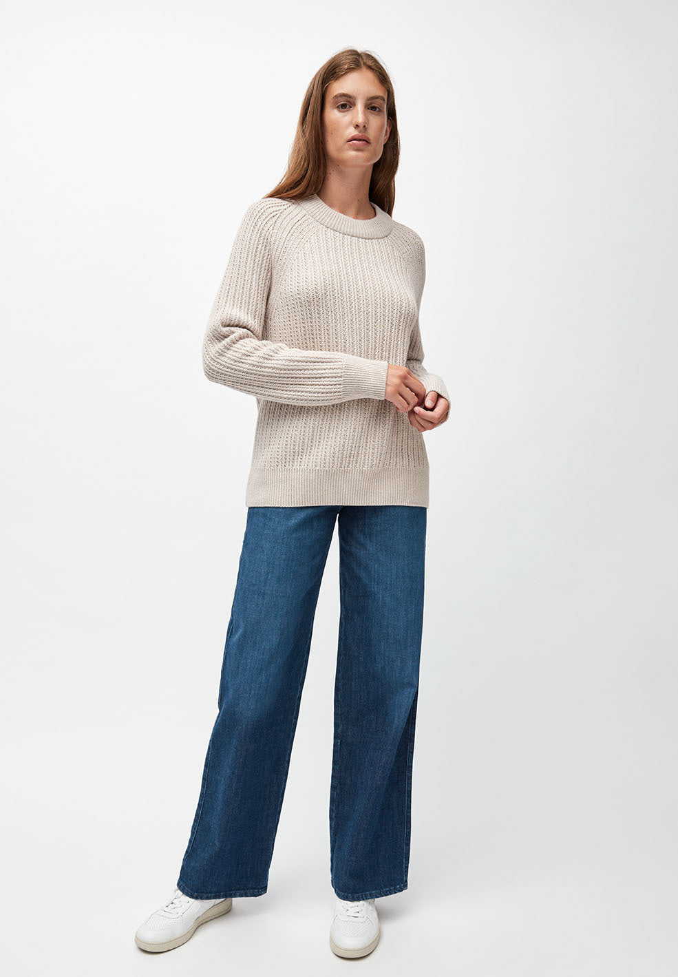 Pull écru maille en coton et laine bio - hinaa