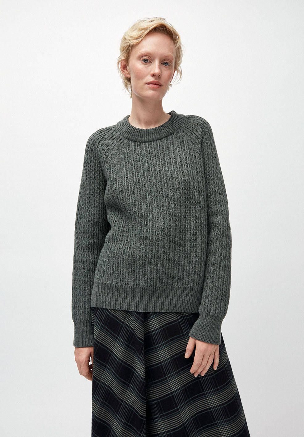 Pull maille vert foncé en coton et laine bio - Hinaa