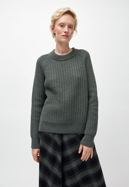 Pull maille vert foncé en coton et laine bio - Hinaa