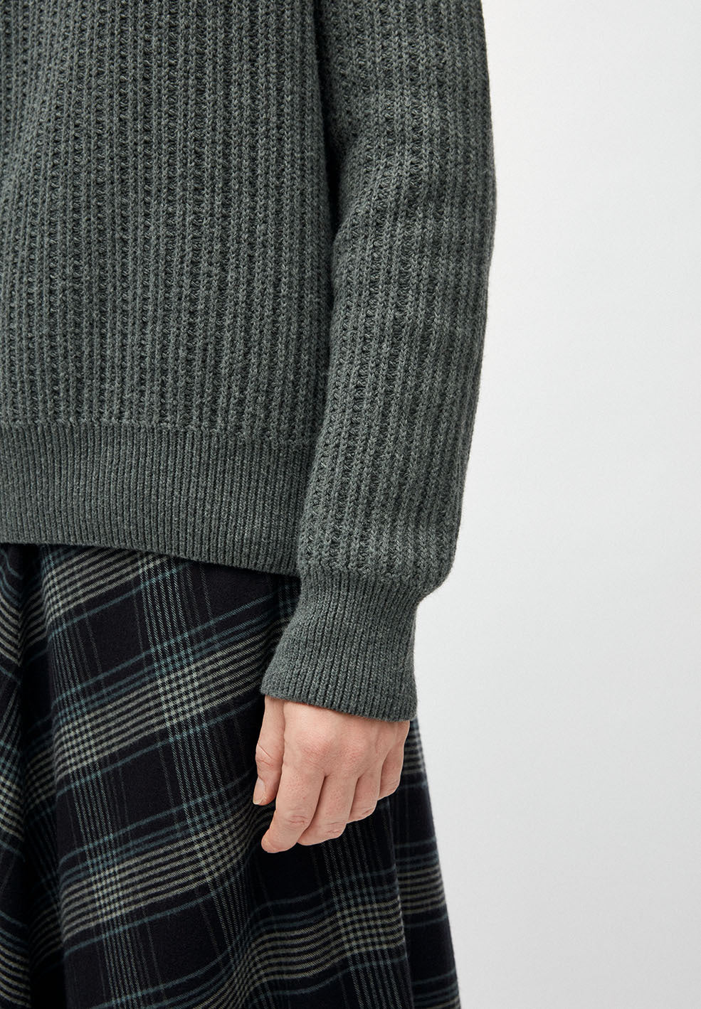 Pull maille vert foncé en coton et laine bio - Hinaa