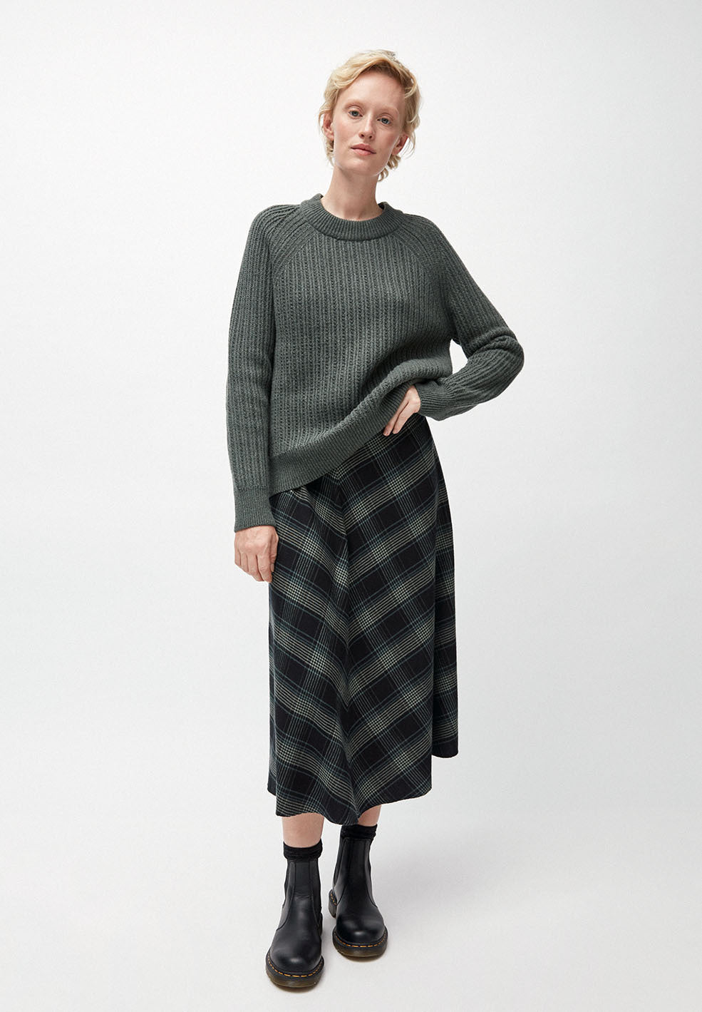 Pull maille vert foncé en coton et laine bio - Hinaa