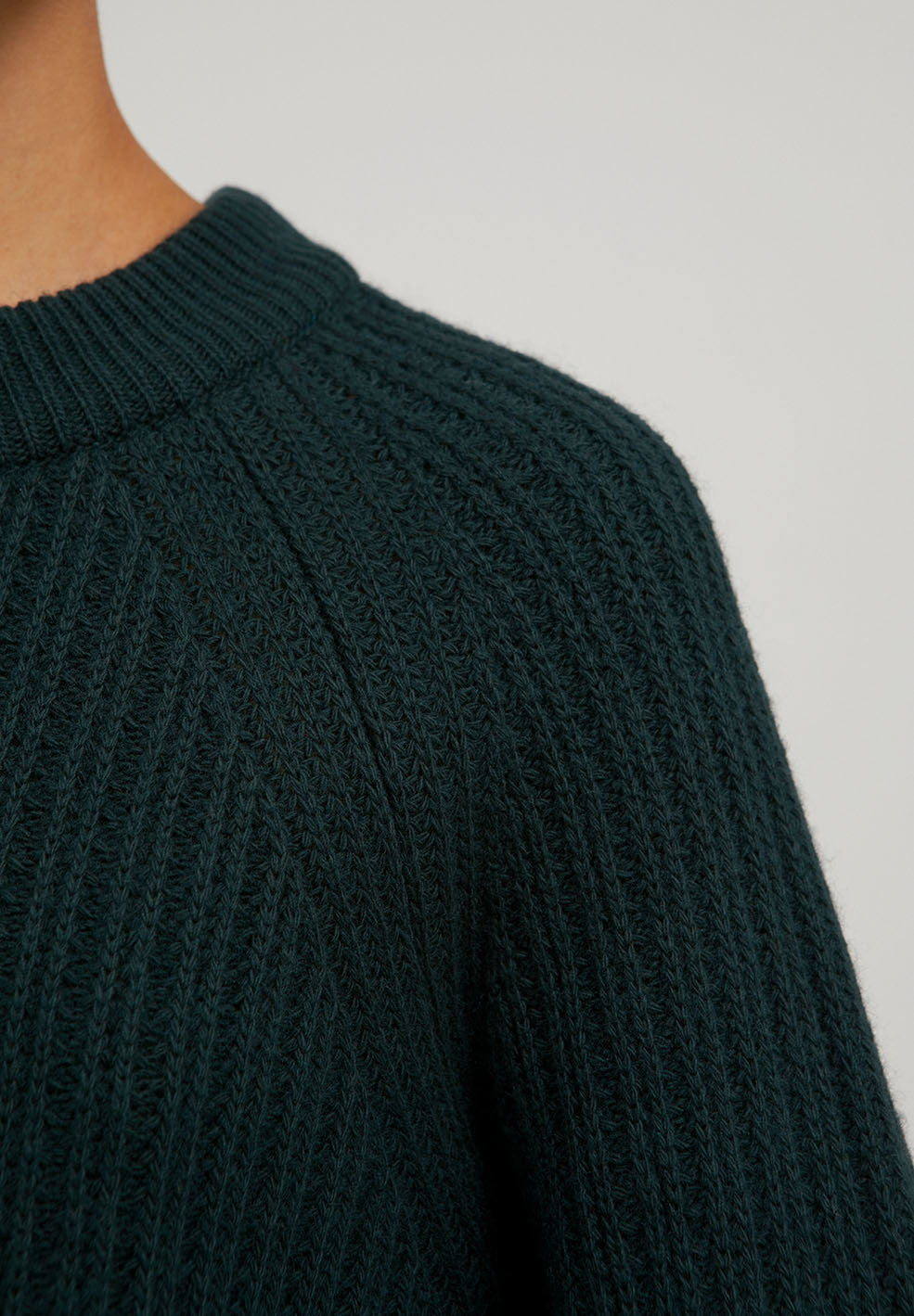 Pull en maille vert bouteille en coton bio et laine bio - Hinaa