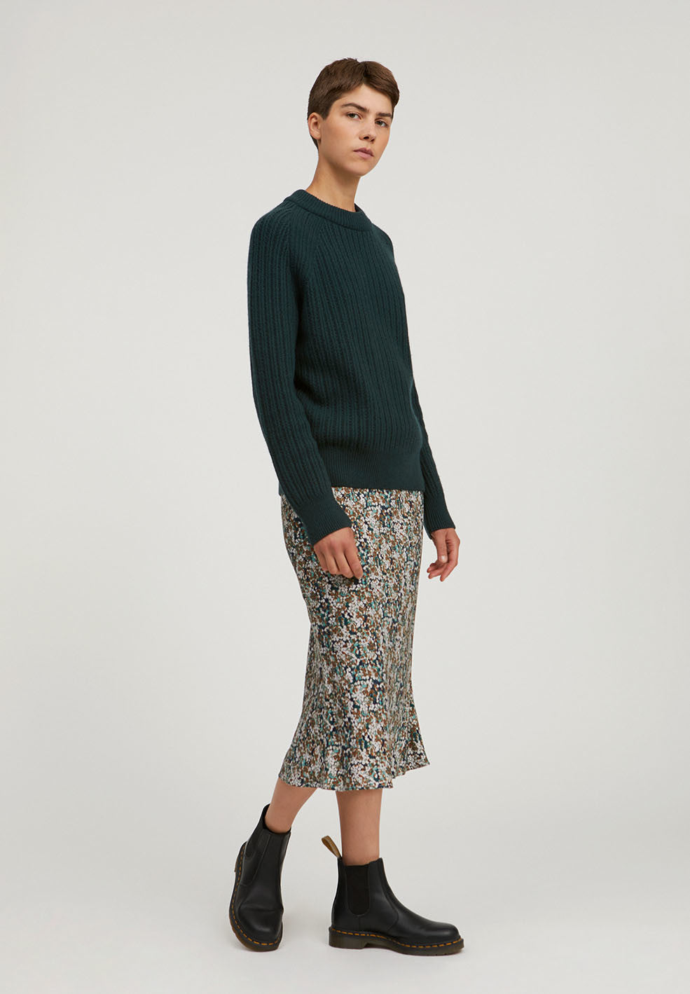 Pull en maille vert bouteille en coton bio et laine bio - Hinaa
