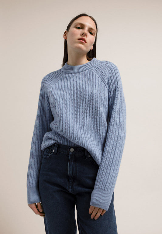 Pull en maille bleu ciel en coton bio et laine bio - Hinaa