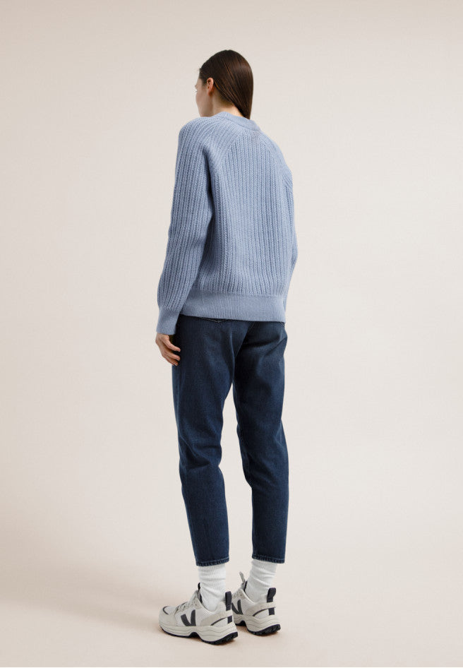Pull en maille bleu ciel en coton bio et laine bio - Hinaa