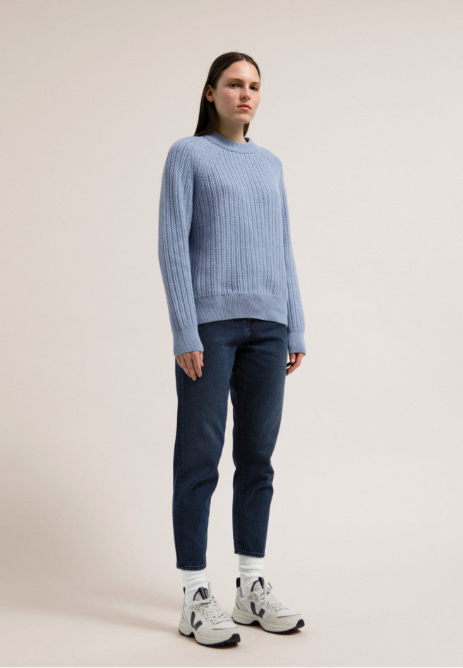 Pull en maille bleu ciel en coton bio et laine bio - Hinaa