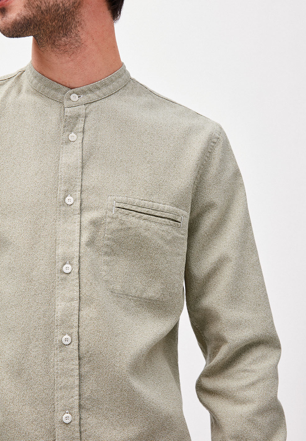 Chemise col mao vert pâle en coton bio - Litaa