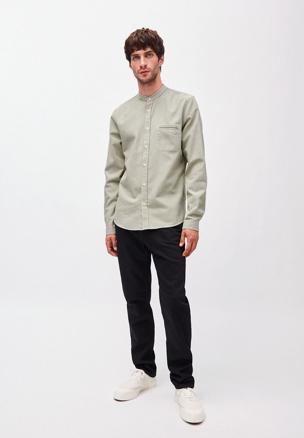 Chemise col mao vert pâle en coton bio - Litaa
