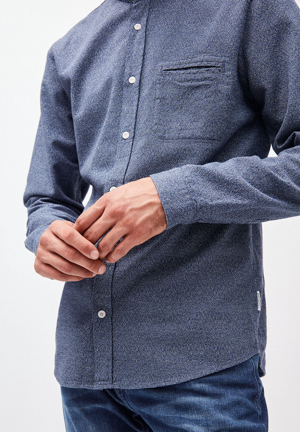 Chemise col mao bleue en coton bio - Litaa