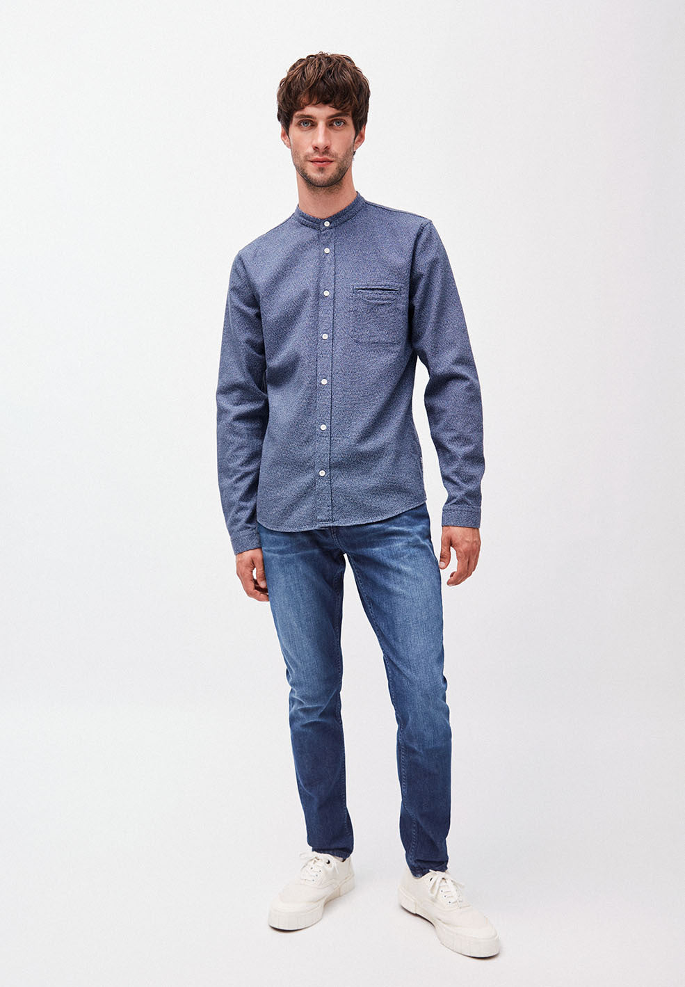 Chemise col mao bleue en coton bio - Litaa