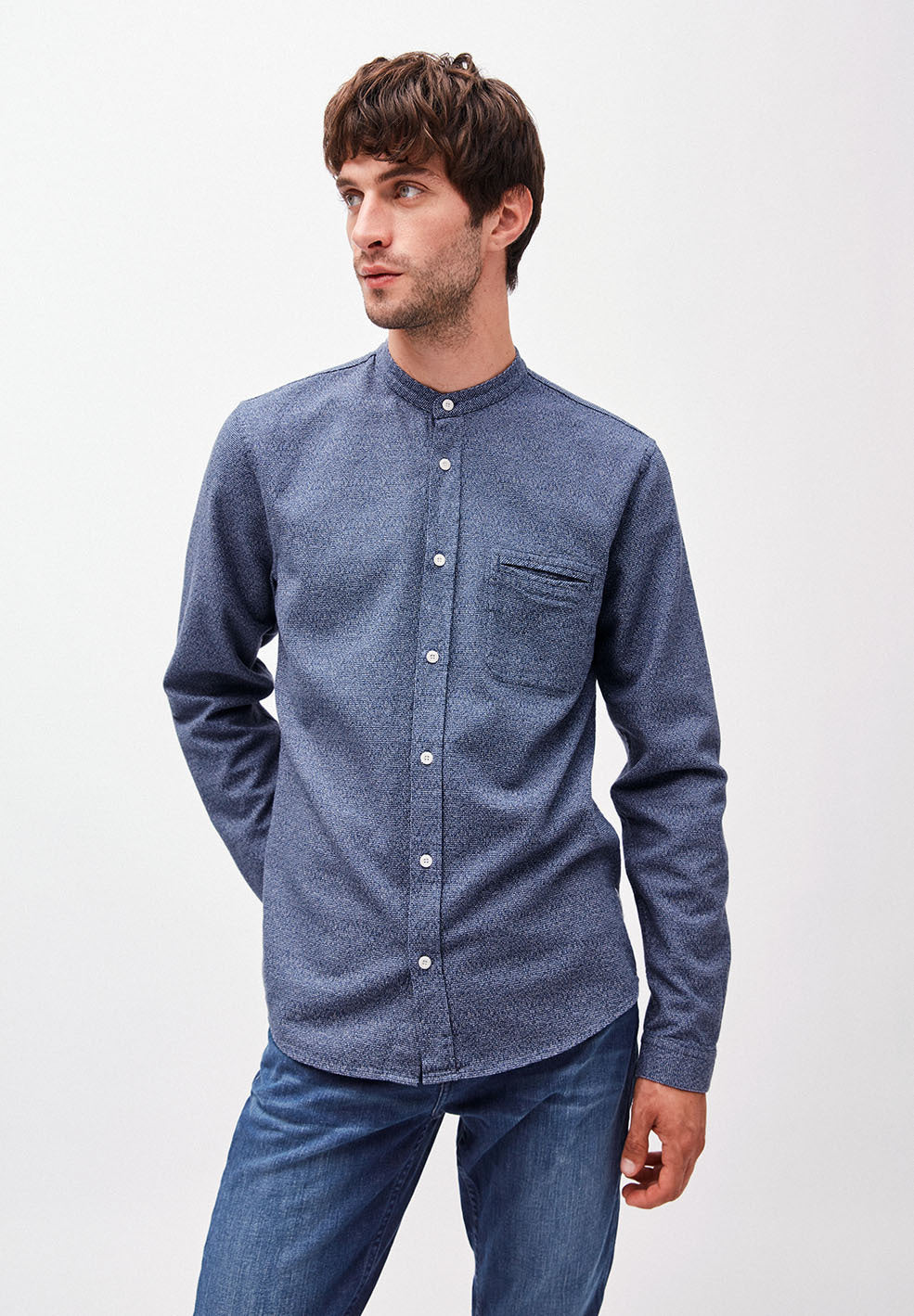 Chemise col mao bleue en coton bio - Litaa