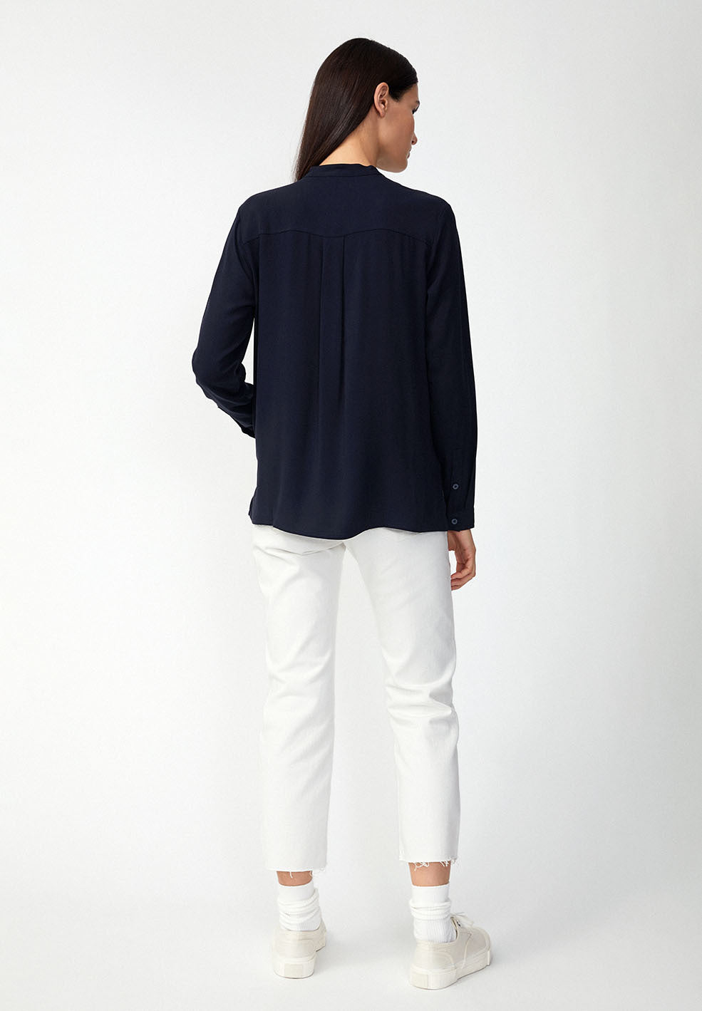 Chemise col mao marine en lenzing - Pihlaa