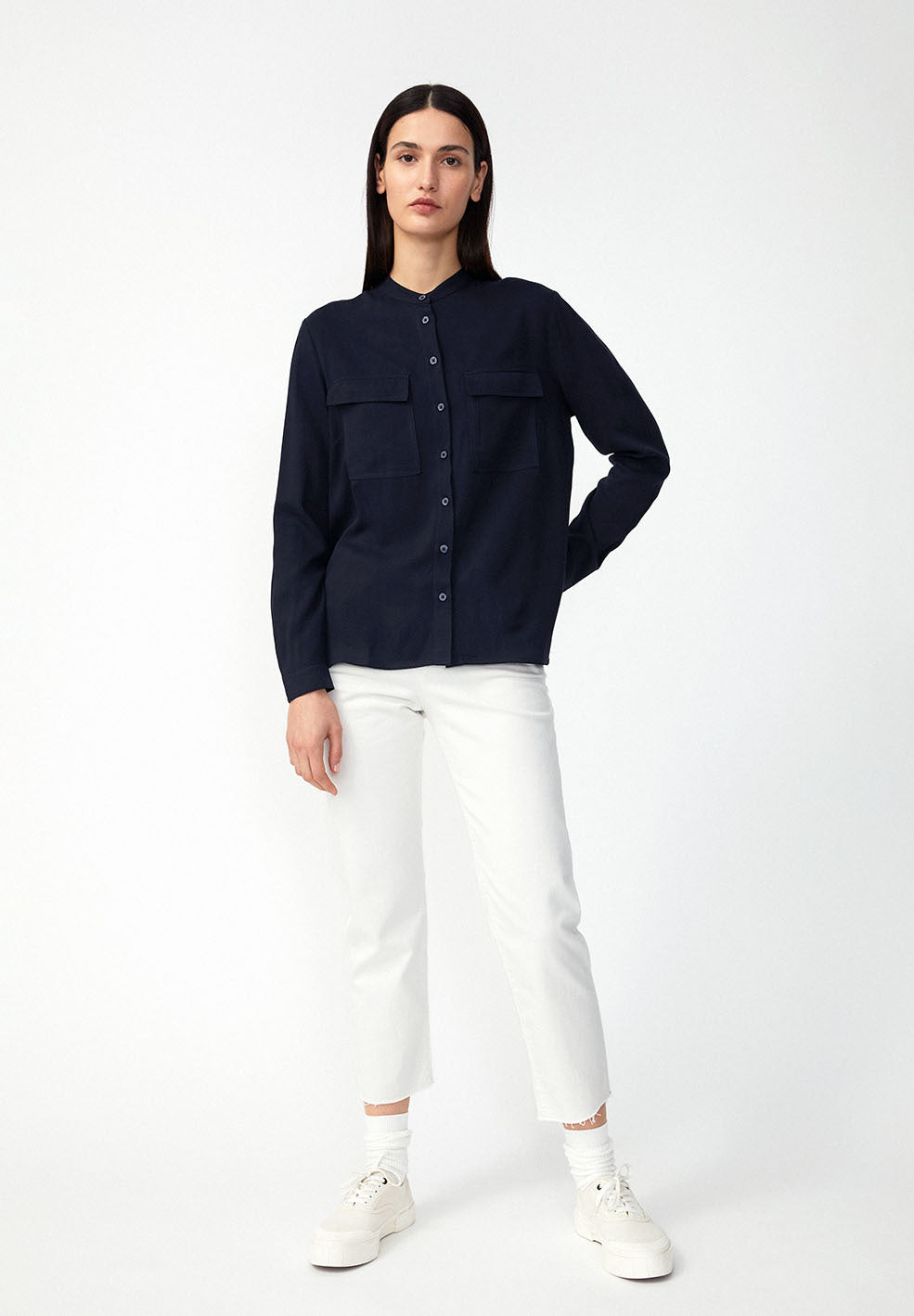 Chemise col mao marine en lenzing - Pihlaa