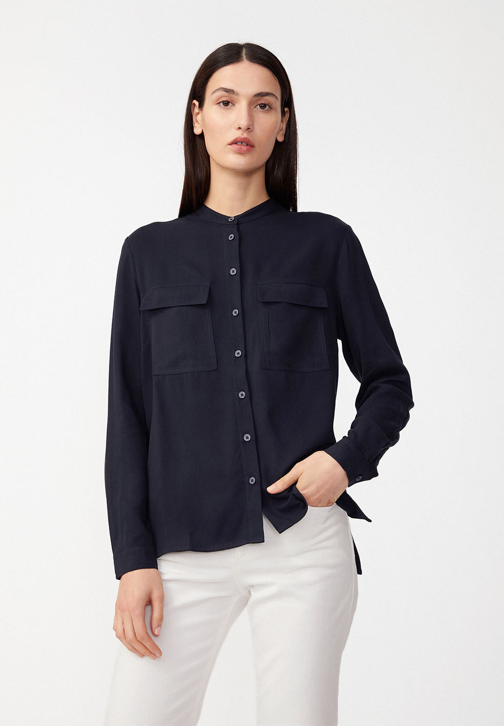 Chemise col mao marine en lenzing - Pihlaa