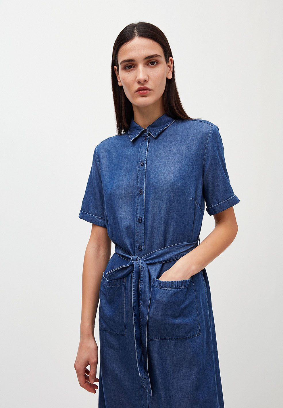 Robe col chemise bleu jean en tencel - Maaisa