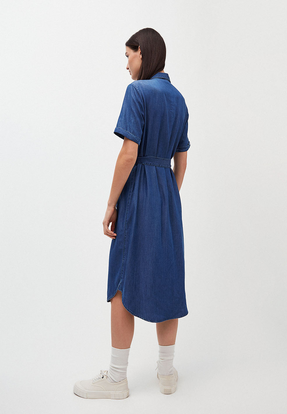 Robe col chemise bleu jean en tencel - Maaisa