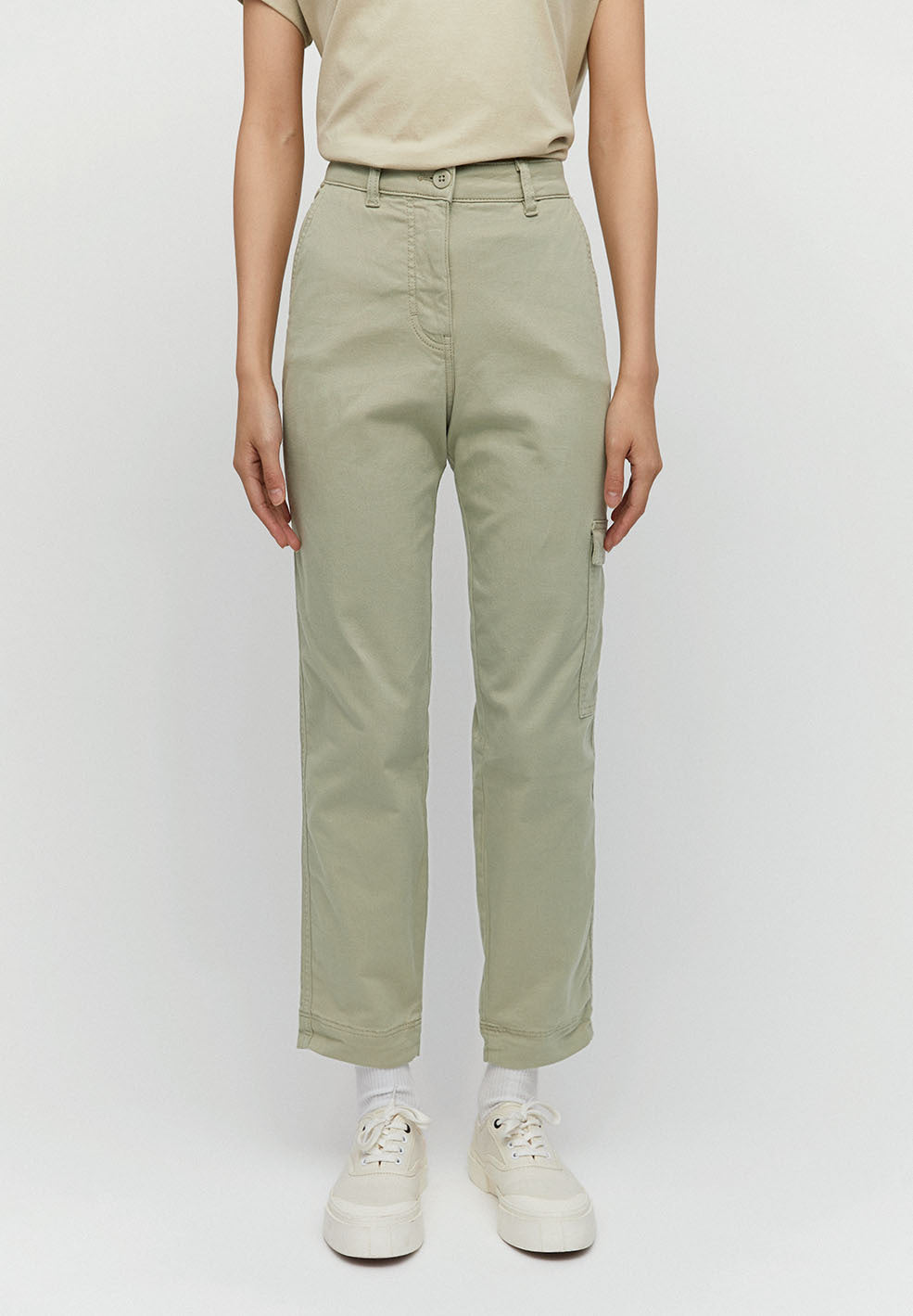 Pantalon cargo vert pâle en coton bio - Virginiaa