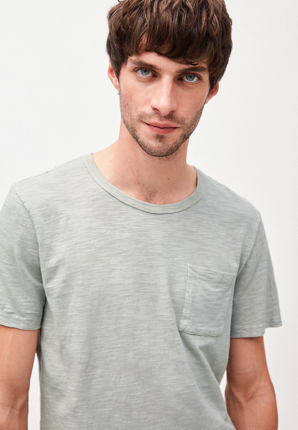 T-shirt avec poche gris/vert en coton bio - Paaul pocket