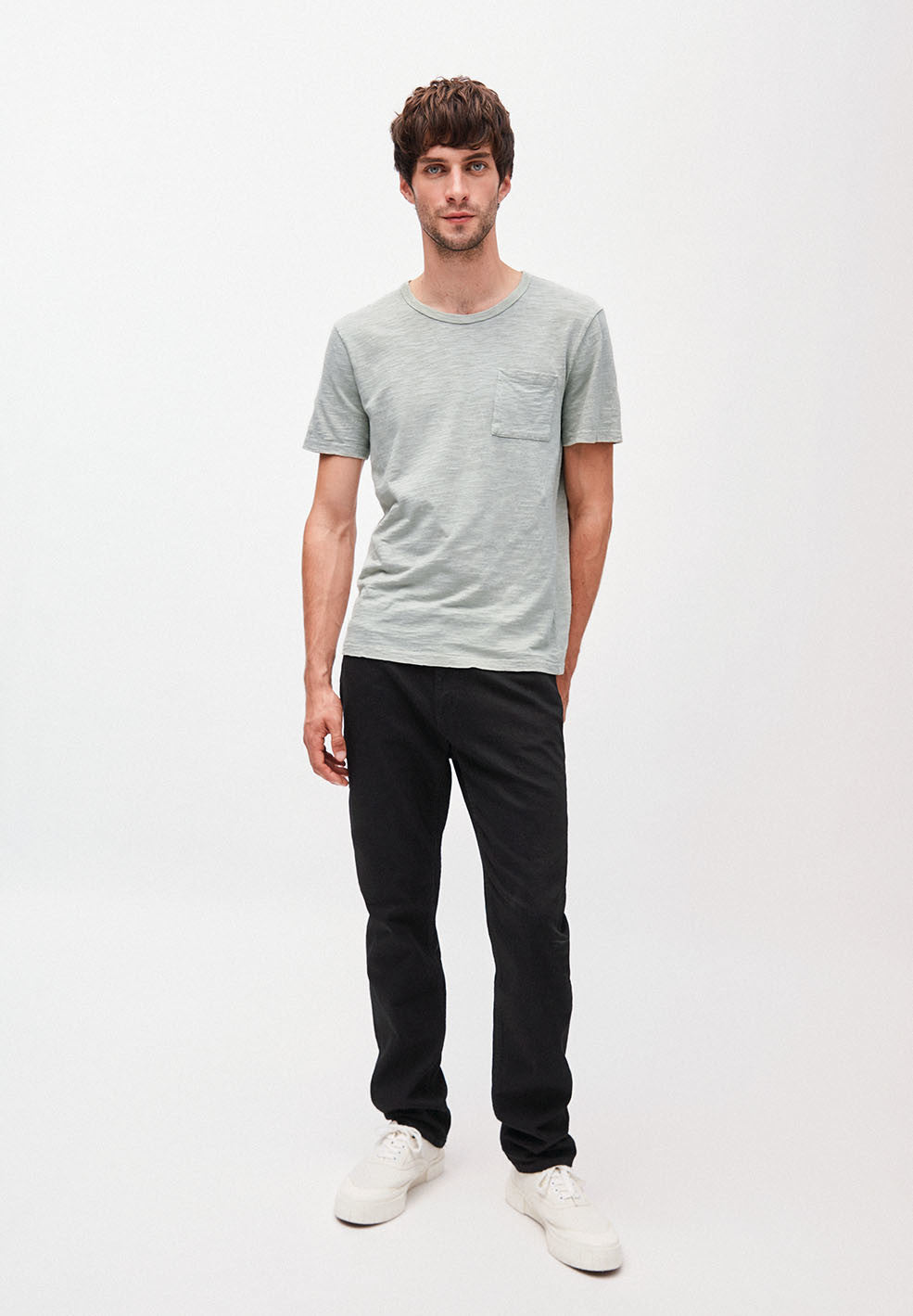 T-shirt avec poche gris/vert en coton bio - Paaul pocket