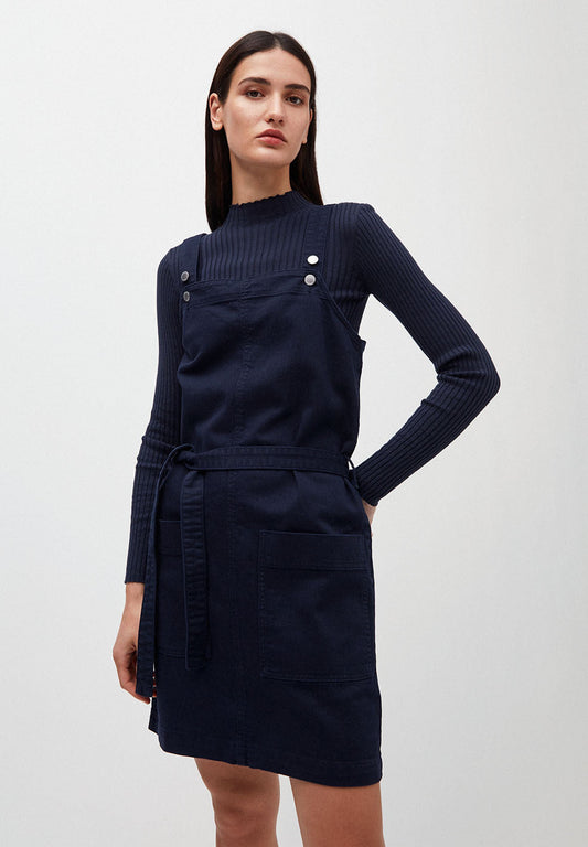 Robe salopette cintrée marine en coton bio - Leoniaa