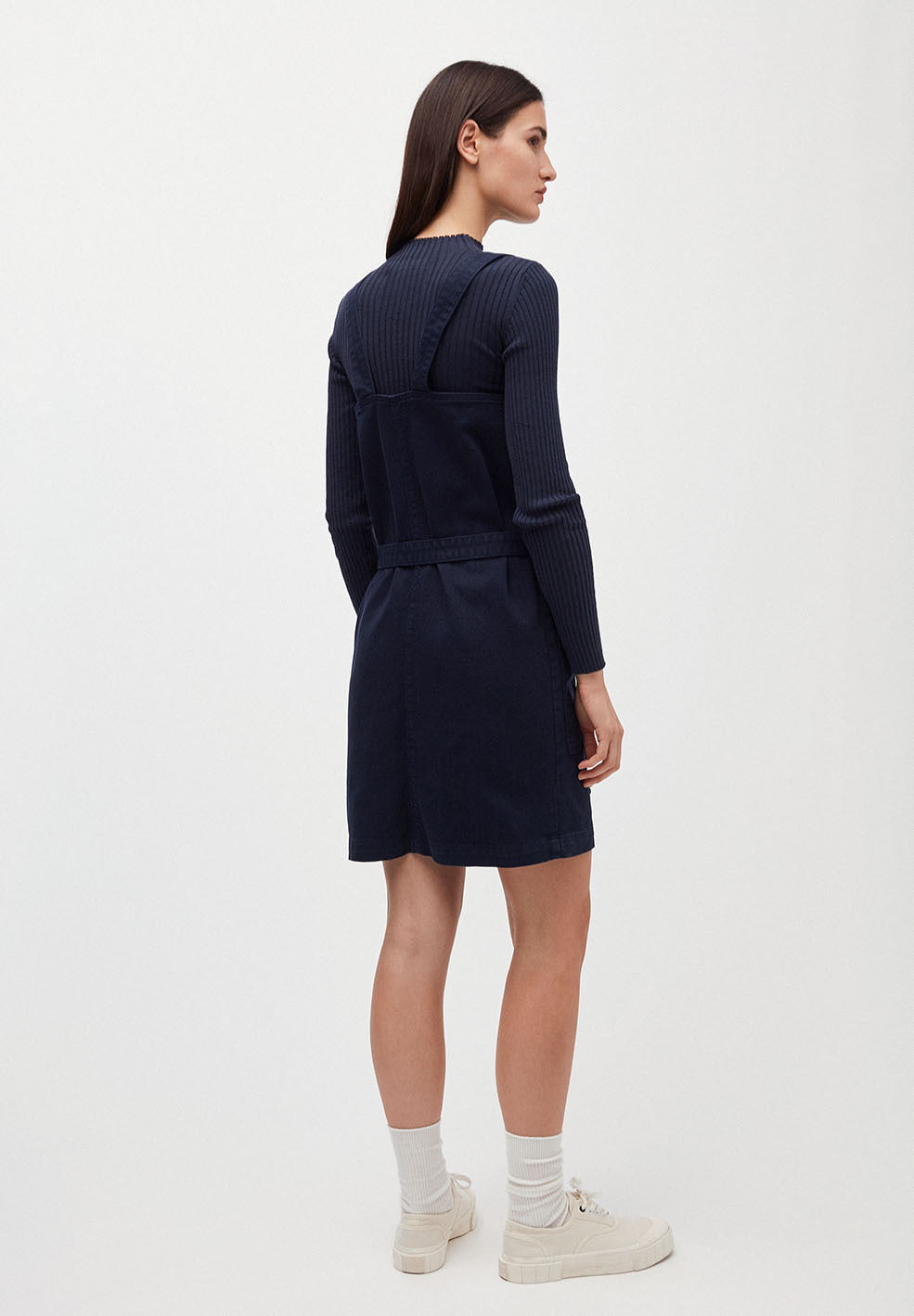 Robe salopette cintrée marine en coton bio - Leoniaa