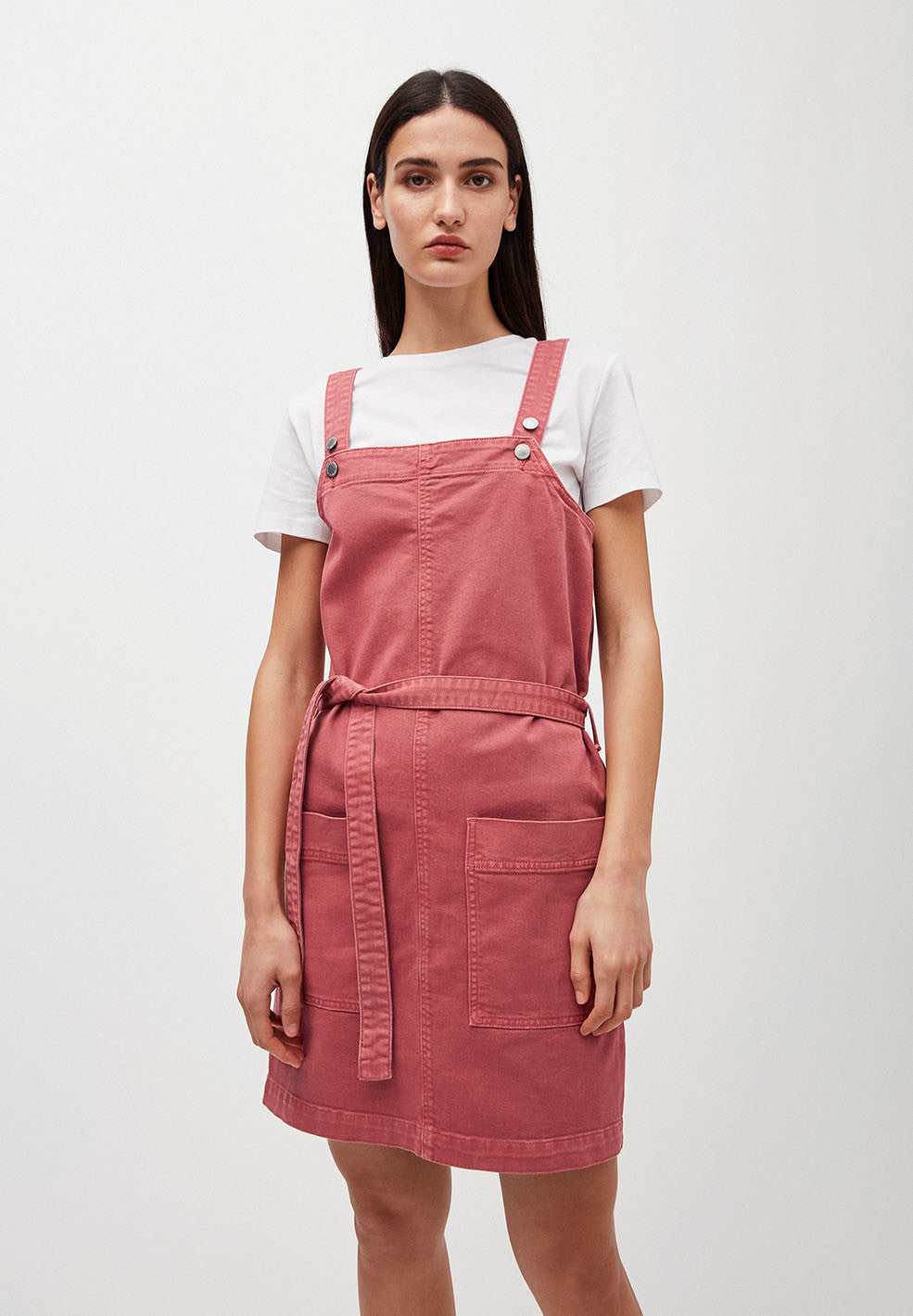 Robe salopette cintrée rose en coton bio - Leoniaa