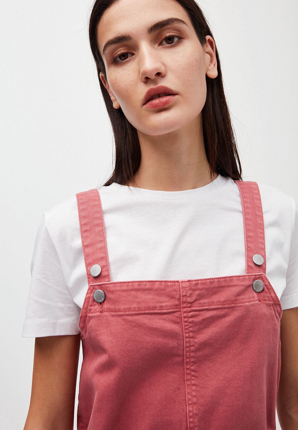 Robe salopette cintrée rose en coton bio - Leoniaa