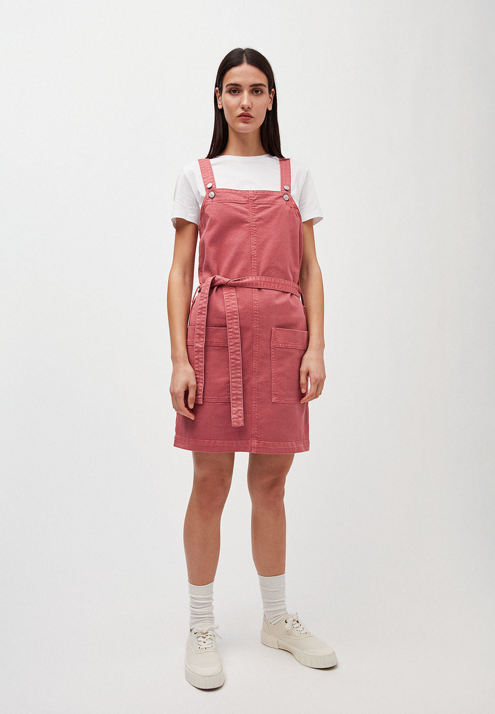 Robe salopette cintrée rose en coton bio - Leoniaa