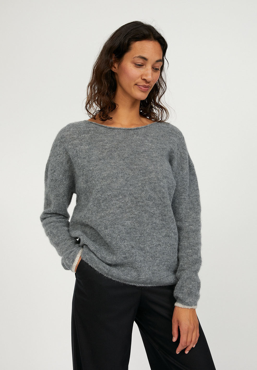 Pull gris en alpaga et laine bio - ANAA