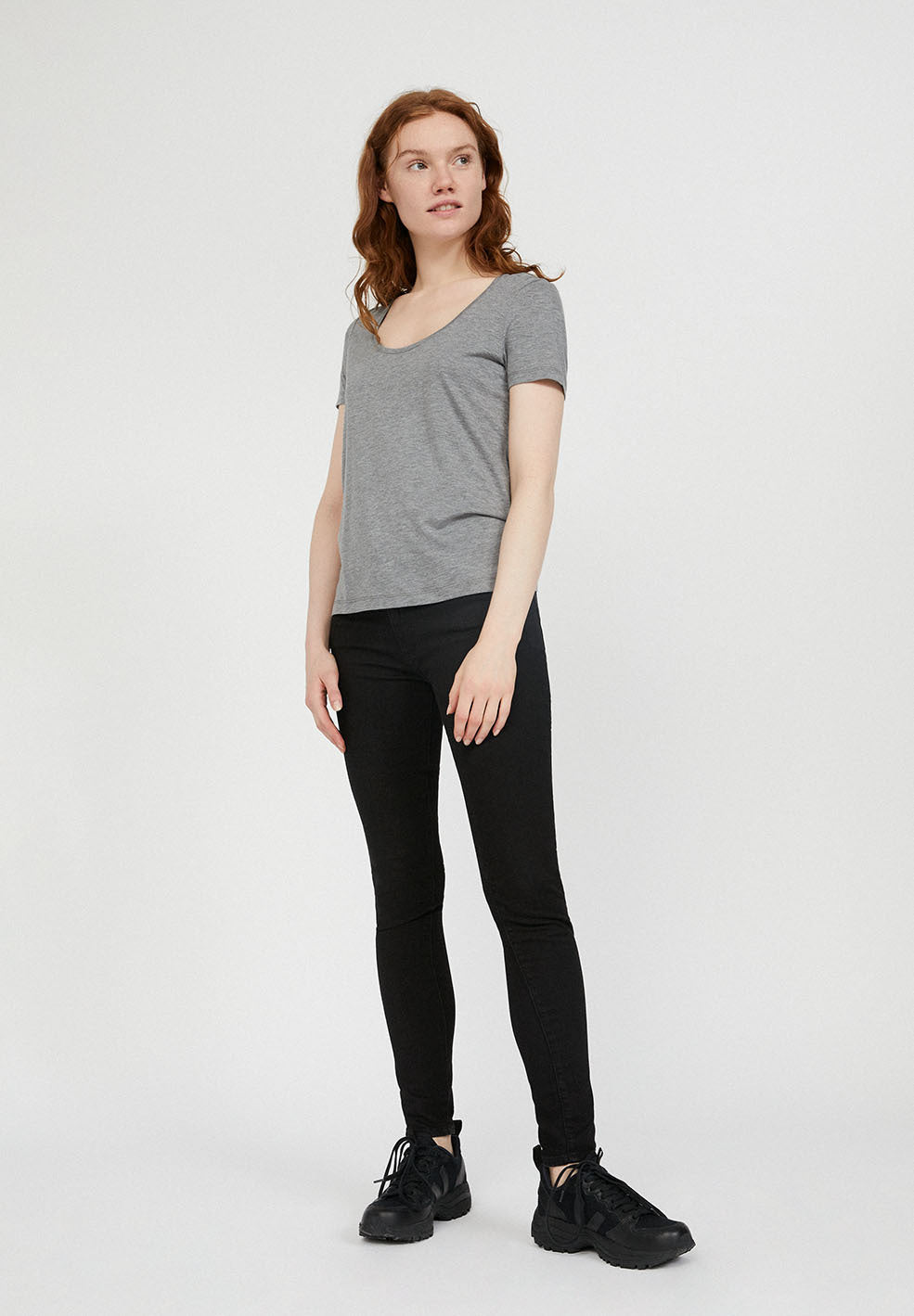 T-shirt col rond gris en tencel et coton bio - JAALILA
