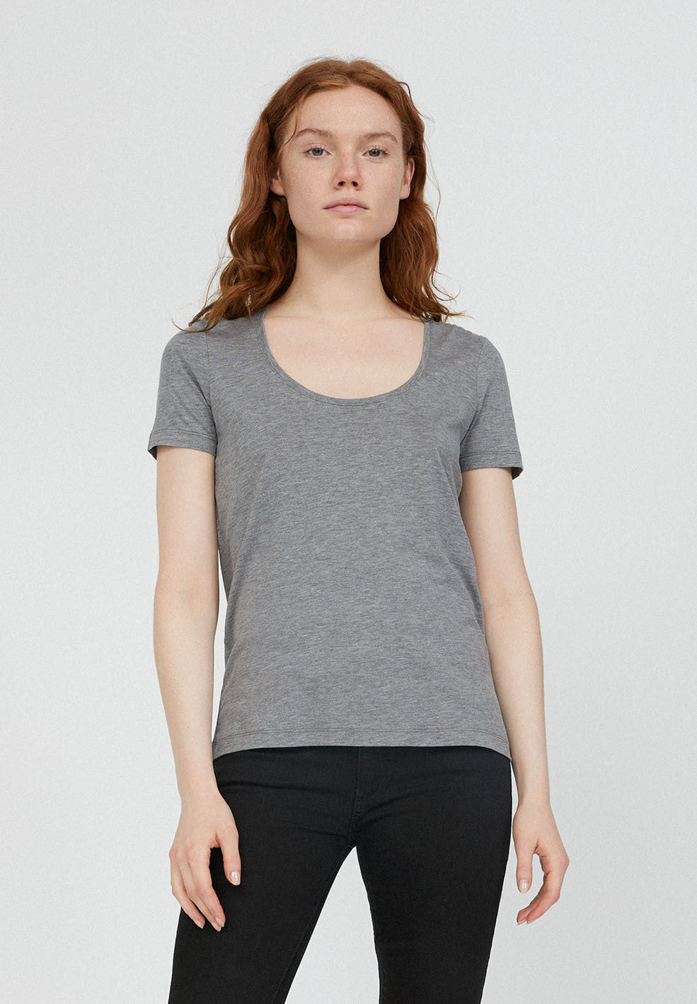 T-shirt col rond gris en tencel et coton bio - JAALILA