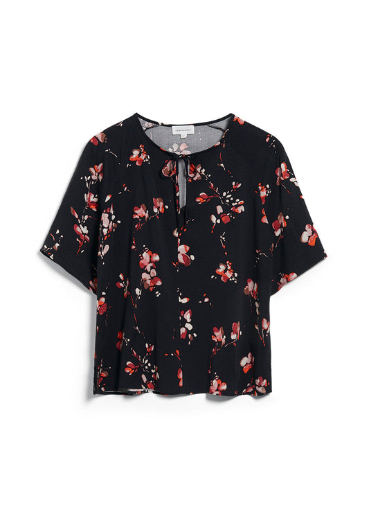 Blouse noire imprimé fleurie en viscose - PINJAA FLOWER BATIK