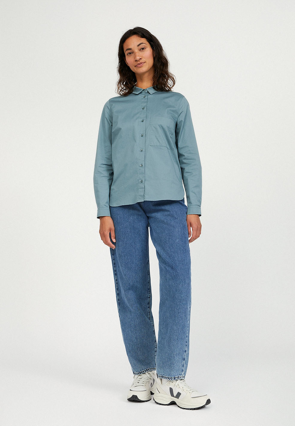 Chemise à manches longues bleue en coton bio - PERNILLAA