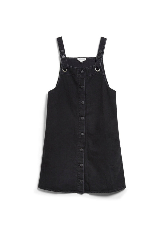 Robe salopette à boutons noire en coton bio - DAINAA