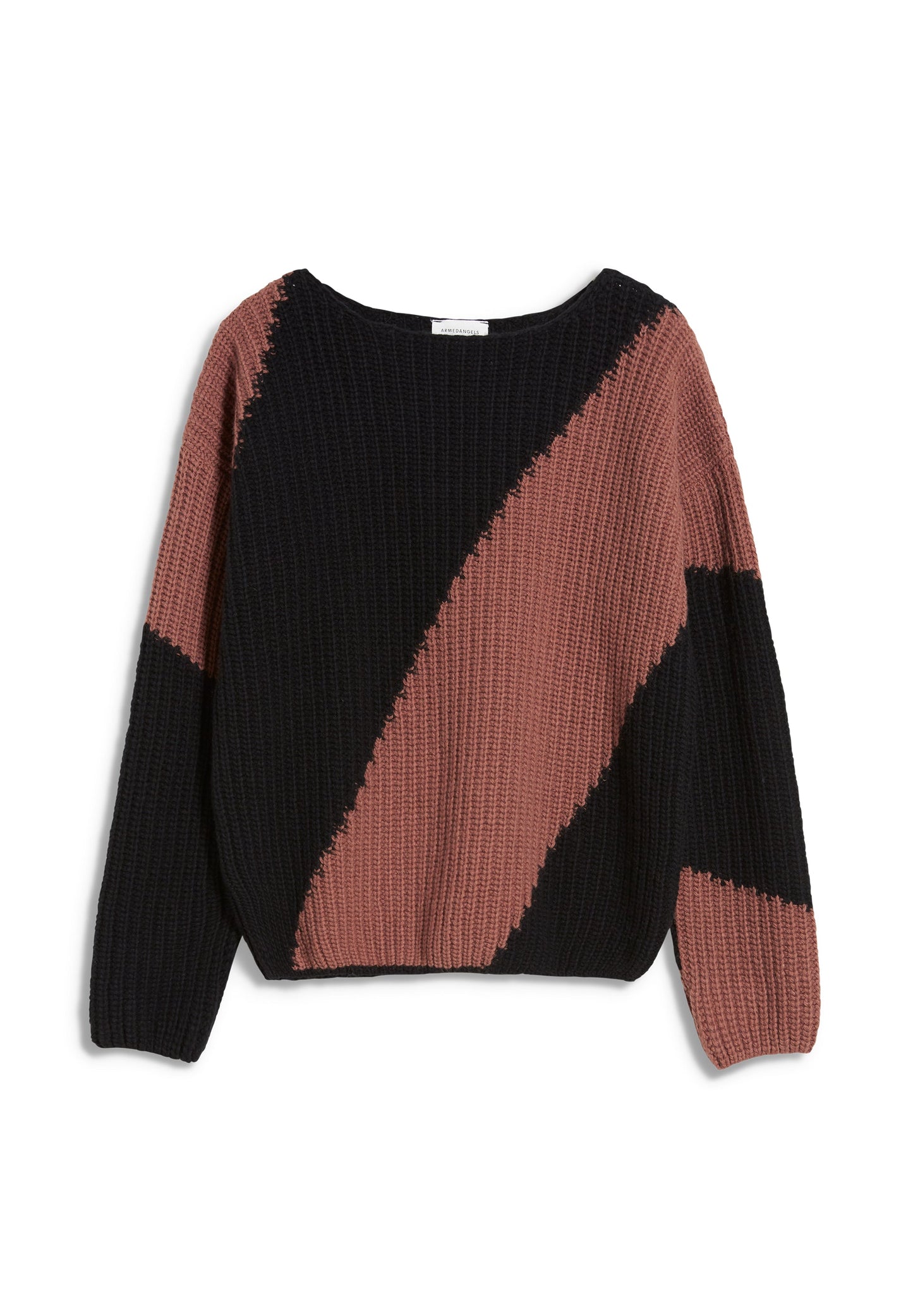 Pull maille bicolore en laine et coton bio - saadie striped copper glow-black