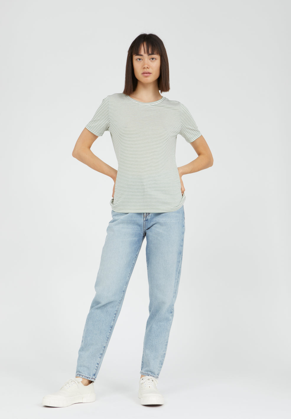 T-shirt à rayures vertes en tencel et coton bio - LIDAA SMALL STRIPES