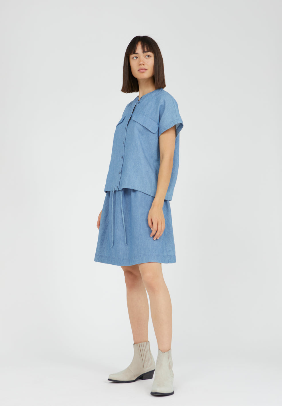 Top léger bleu jean en tencel, coton bio et lin - CIAANA